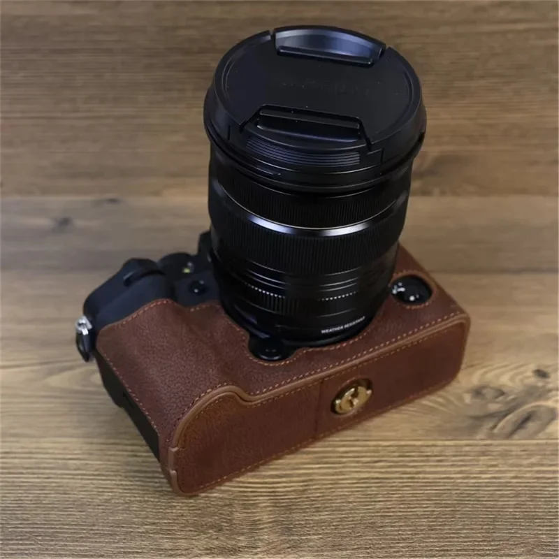 For Fujifilm X-T5 Genuine Leather Camera Case Battery Opening Design Protective Cover - Coffee