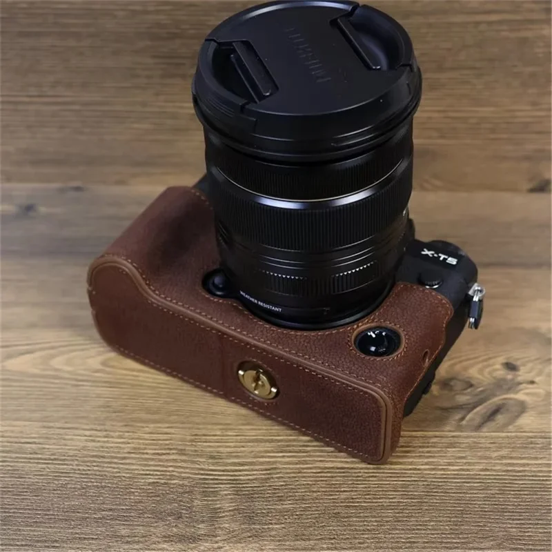 For Fujifilm X-T5 Genuine Leather Camera Case Battery Opening Design Protective Cover - Coffee