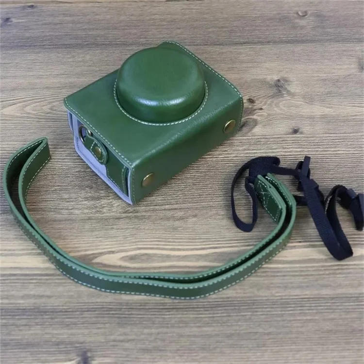 Capa de Couro PU para Câmera Sony ZV-1F, Bolsa de Transporte Protetora com Alça de Ombro - Verde