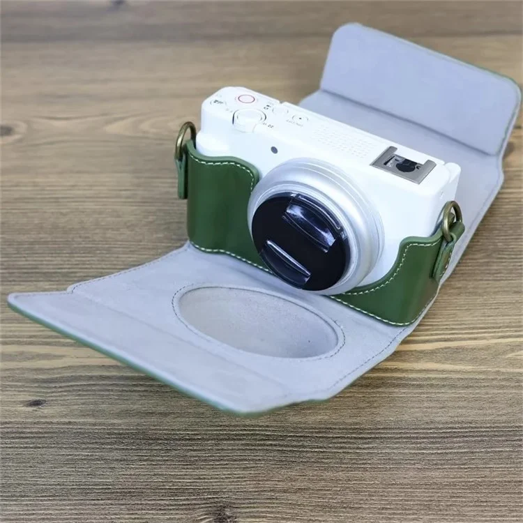 Capa de Couro PU para Câmera Sony ZV-1F, Bolsa de Transporte Protetora com Alça de Ombro - Verde