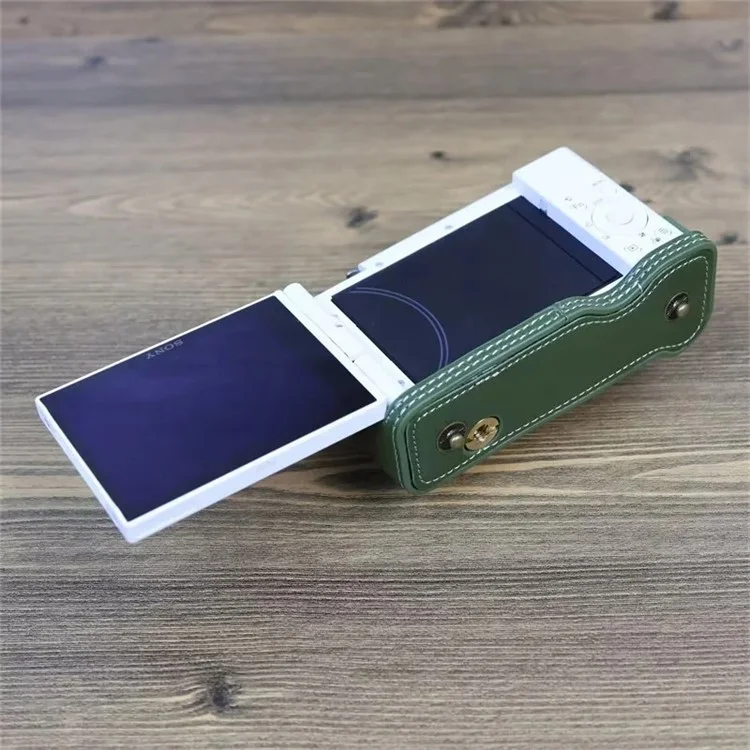 Capa de Couro PU para Câmera Sony ZV-1F, Bolsa de Transporte Protetora com Alça de Ombro - Verde
