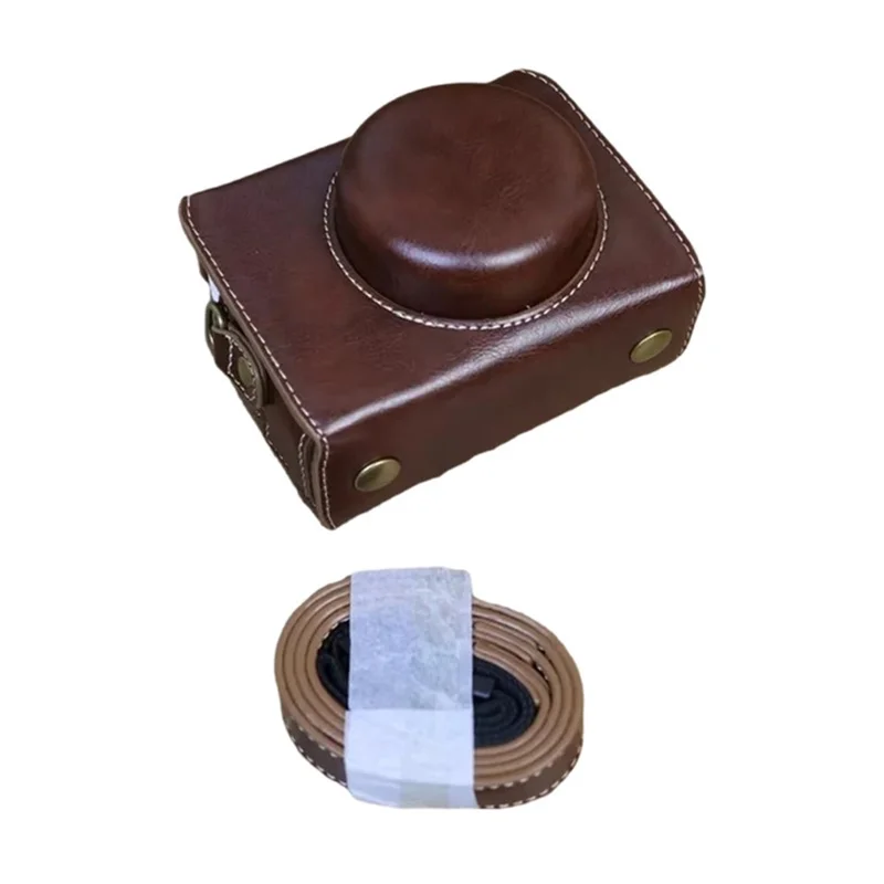 Funda de cuero de poliuretano para cámara Sony ZV-1F, bolso de transporte con protección total y correa para el hombro - Café