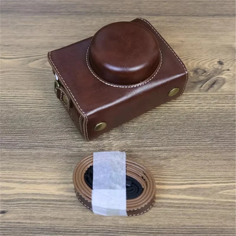 Funda de cuero de poliuretano para cámara Sony ZV-1F, bolso de transporte con protección total y correa para el hombro - Café