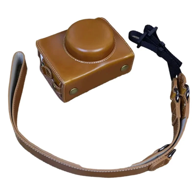 Protective Case for Sony ZV-1F, Battery Opening Design Detachable PU Leather Camera Bag with Shoulder Strap - Brown