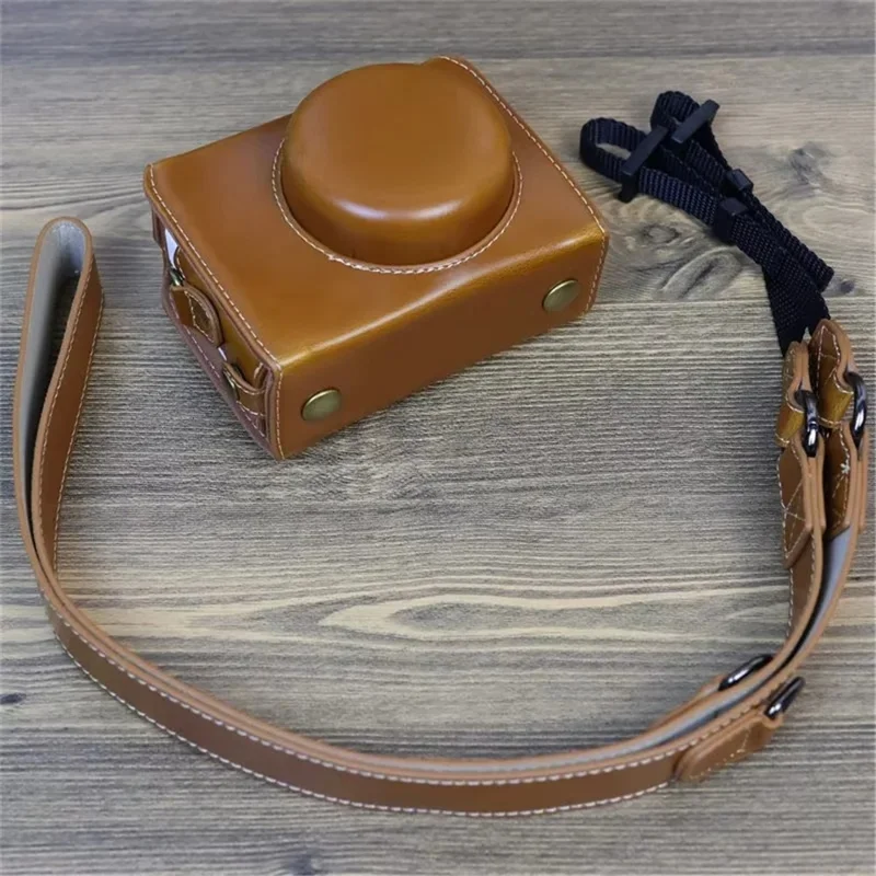 Protective Case for Sony ZV-1F, Battery Opening Design Detachable PU Leather Camera Bag with Shoulder Strap - Brown