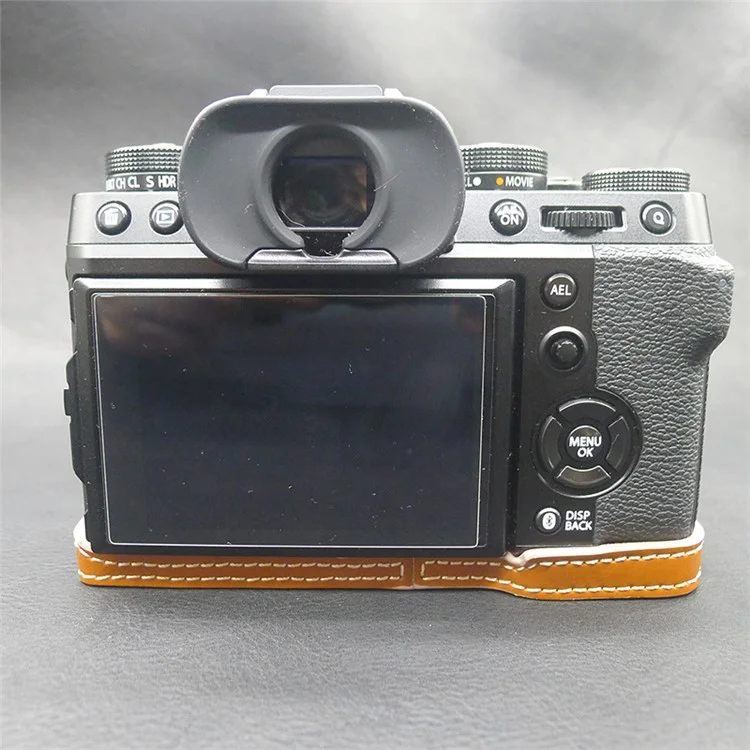 Para Fujifilm X-T5 Cámara Funda de Piel de PU Diseño de Apertura de Batería Cubierta Protectora con Tornillo - Marrón
