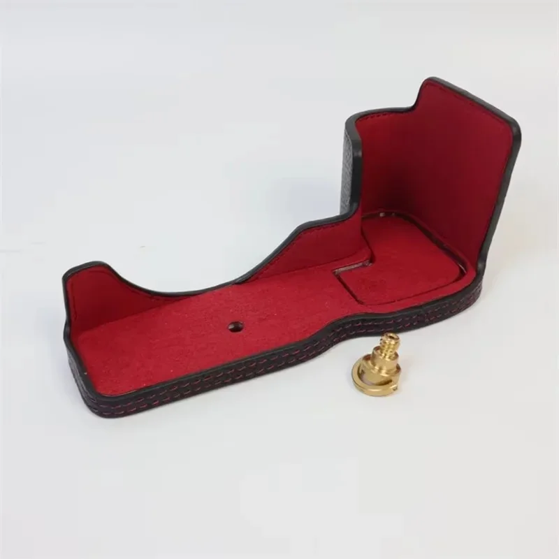 For Canon EOS R8 Genuine Cow Leather Camera Bottom Case Half Body Cover with Battery Opening - Black