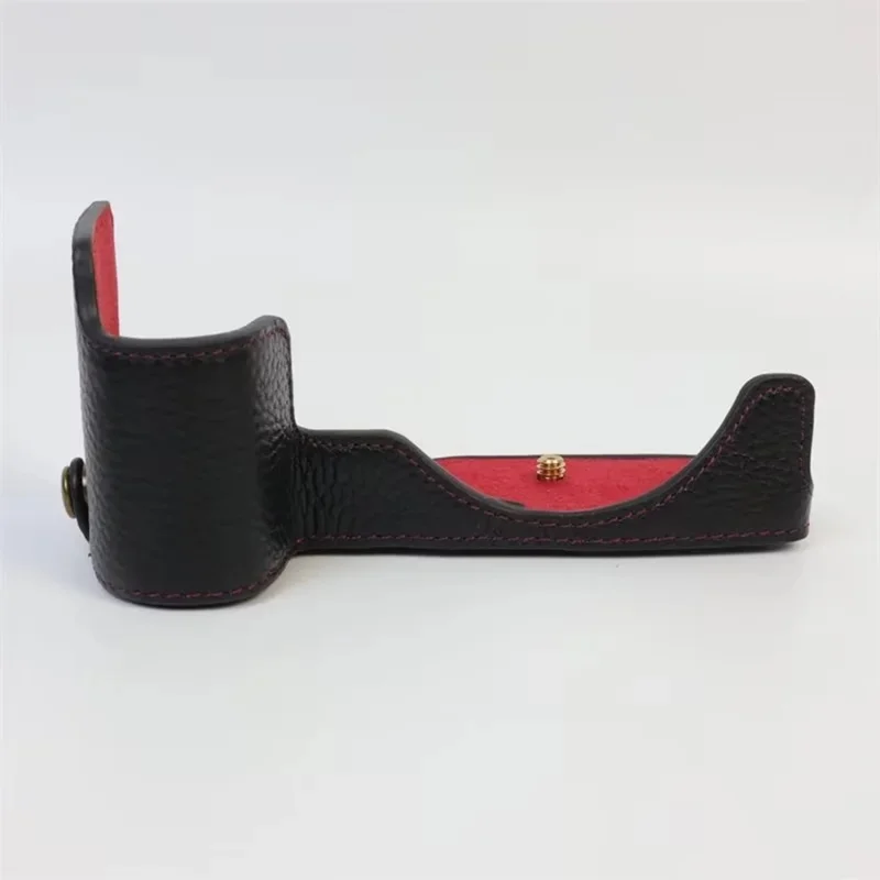 For Canon EOS R8 Genuine Cow Leather Camera Bottom Case Half Body Cover with Battery Opening - Black