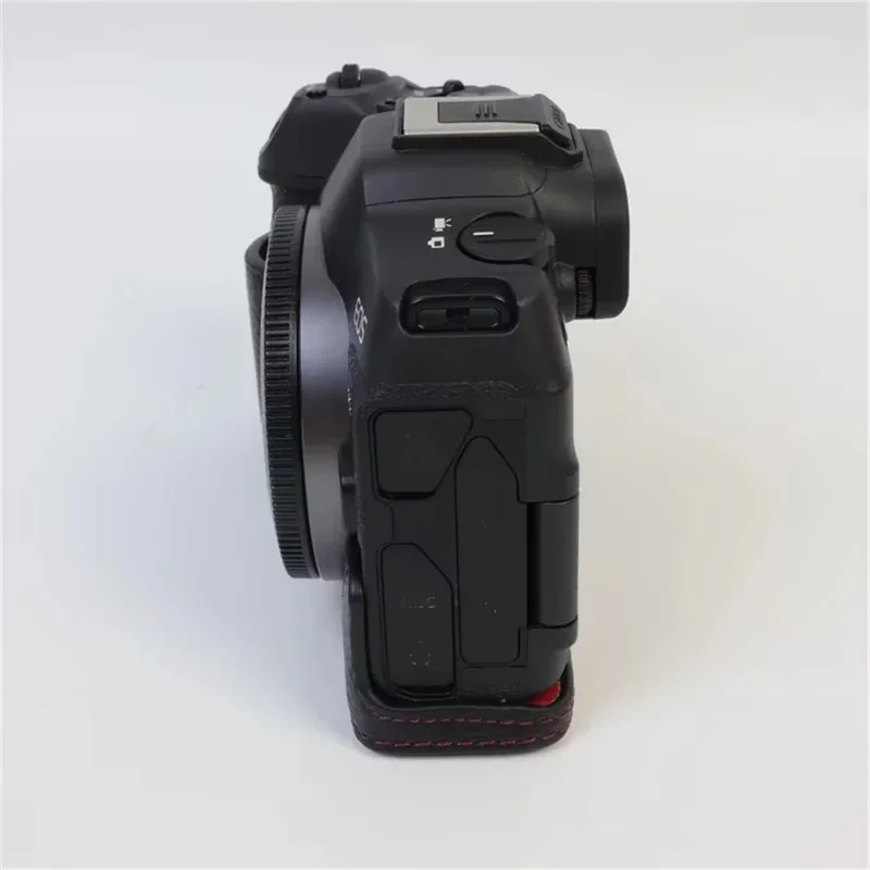 For Canon EOS R8 Genuine Cow Leather Camera Bottom Case Half Body Cover with Battery Opening - Black