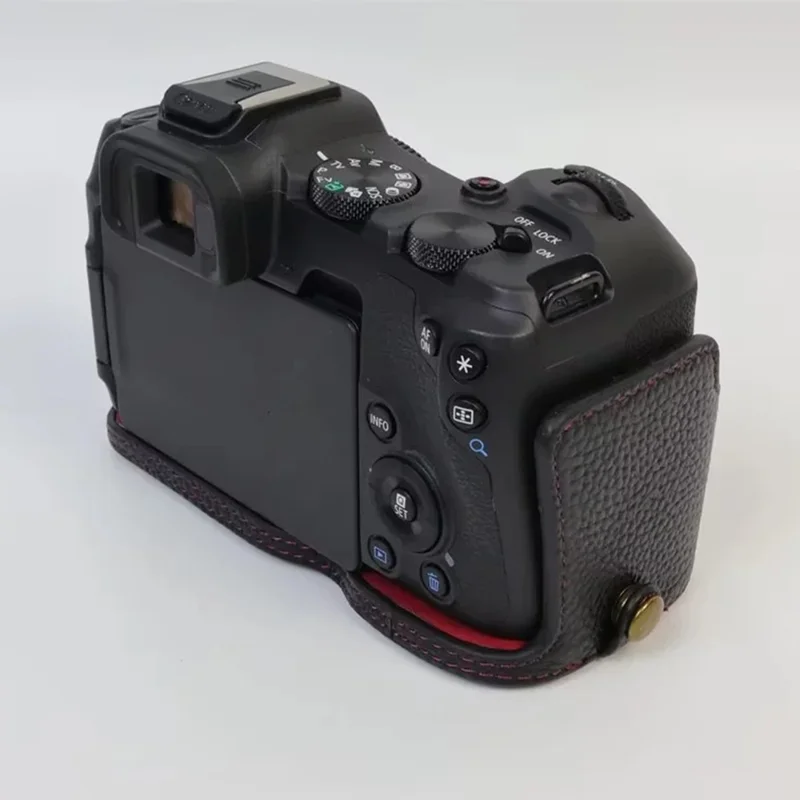 For Canon EOS R8 Genuine Cow Leather Camera Bottom Case Half Body Cover with Battery Opening - Black