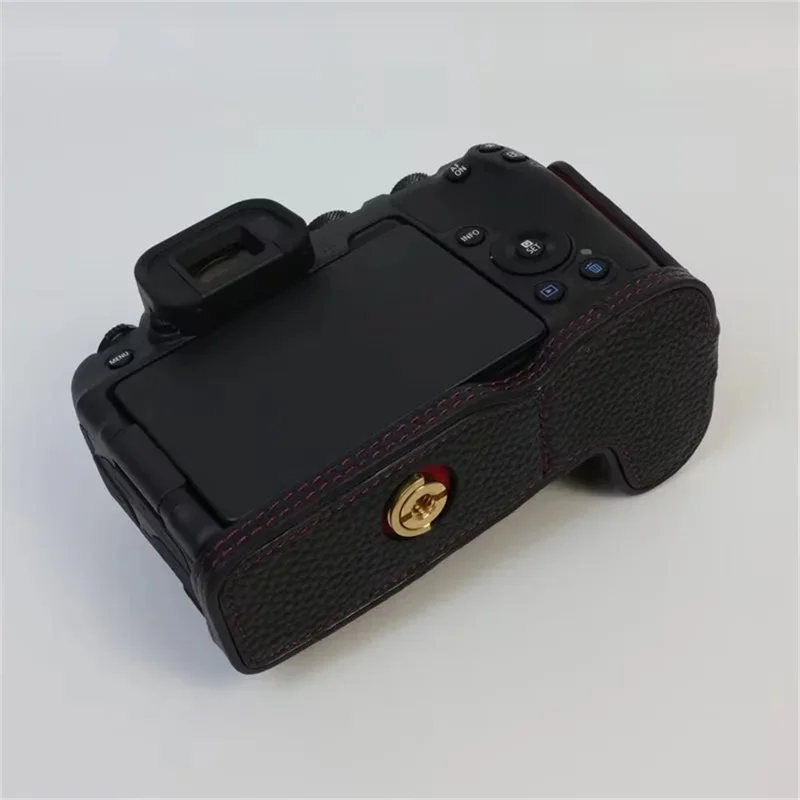 For Canon EOS R8 Genuine Cow Leather Camera Bottom Case Half Body Cover with Battery Opening - Black