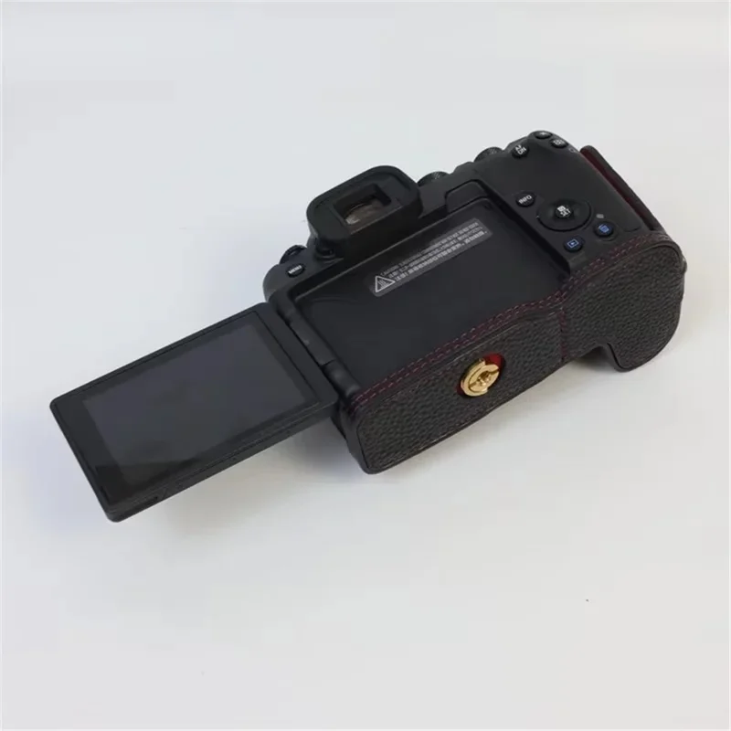 For Canon EOS R8 Genuine Cow Leather Camera Bottom Case Half Body Cover with Battery Opening - Black