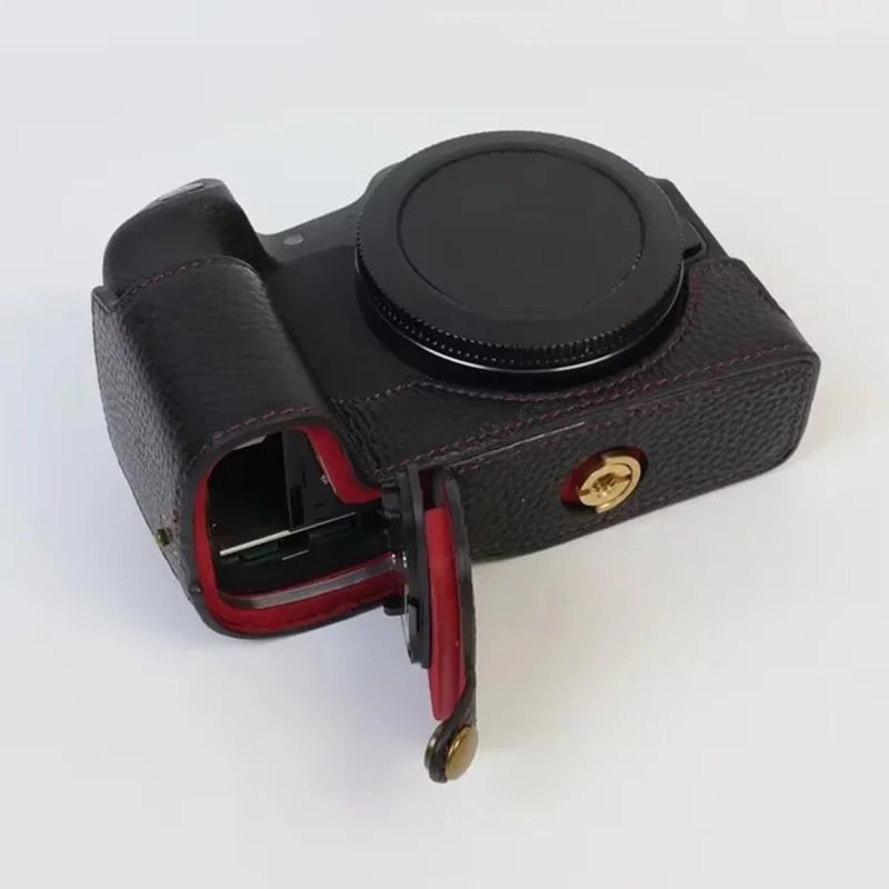 For Canon EOS R8 Genuine Cow Leather Camera Bottom Case Half Body Cover with Battery Opening - Brown