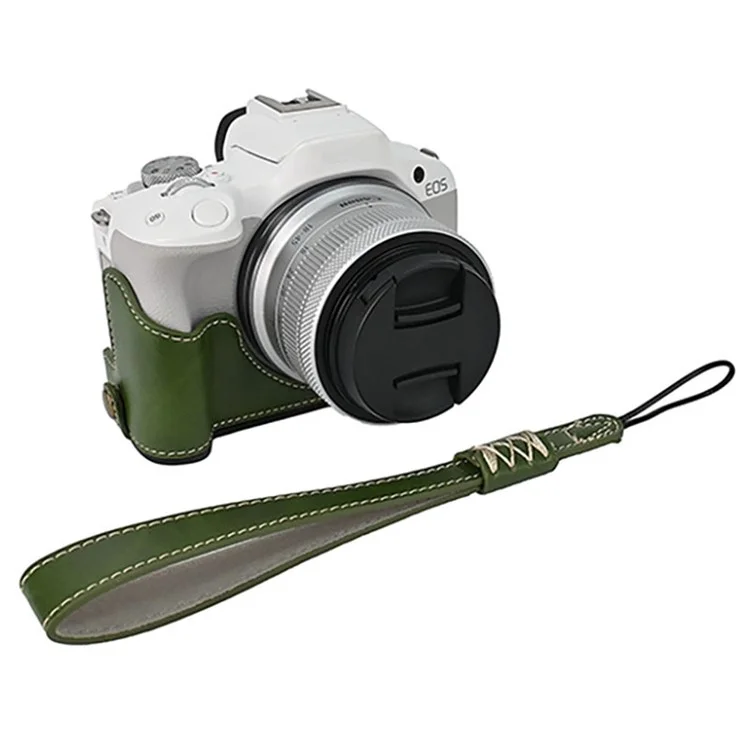 For Canon EOS R50 / R100 Camera Bottom Sleeve Large Opening Design PU Leather Half Body Case - Green