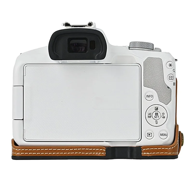 For Canon EOS R50 / R100 Camera Bottom Sleeve Large Opening Design PU Leather Half Body Case - Brown