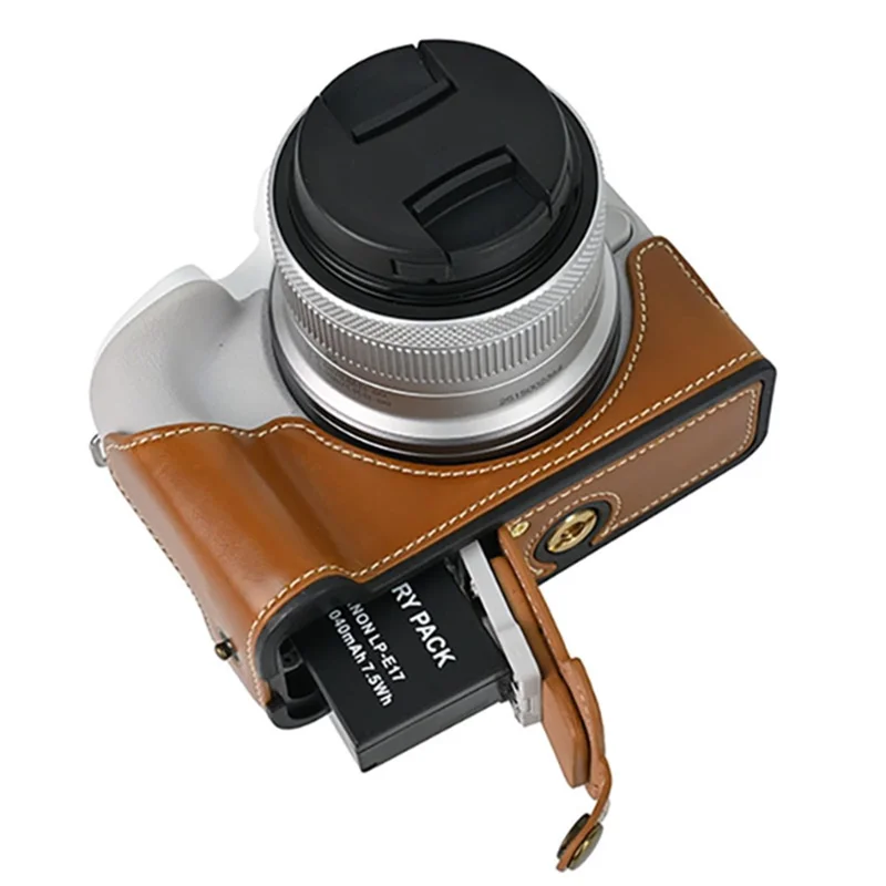 For Canon EOS R50 / R100 Camera Bottom Sleeve Large Opening Design PU Leather Half Body Case - Brown