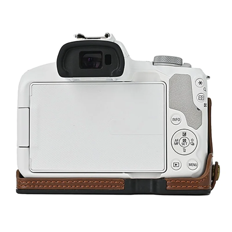 Pour Canon EOS R50 / R100 Caméra Bottom Sleeve Design Ouverture Large Étui en cuir de corps demi-PU - Café
