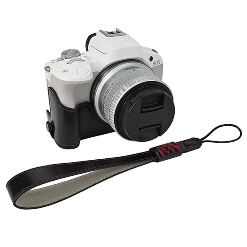 Para Canon EOS R50 / R100 Capa Inferior da Câmera, Design de Abertura Grande, Revestimento de Couro Sintético Preto