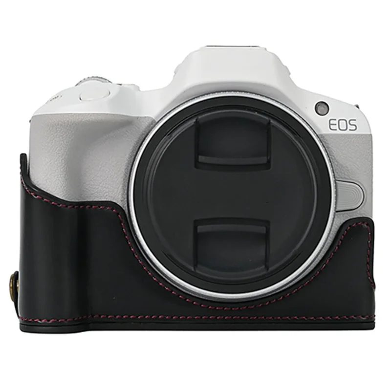 Para Canon EOS R50 / R100 Capa Inferior da Câmera, Design de Abertura Grande, Revestimento de Couro Sintético Preto
