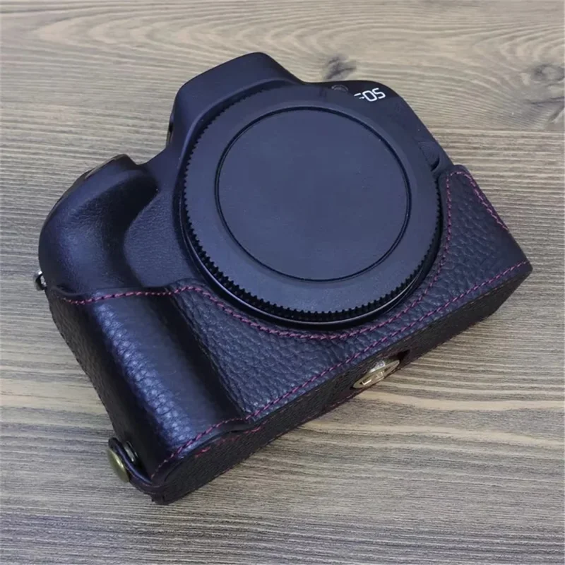 For Canon EOS R50 / R100 Anti-scratch Genuine Leather Camera Bottom Cover Large Opening Design Half Body Case - Black