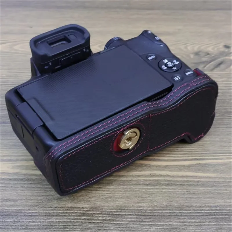 For Canon EOS R50 / R100 Anti-scratch Genuine Leather Camera Bottom Cover Large Opening Design Half Body Case - Black
