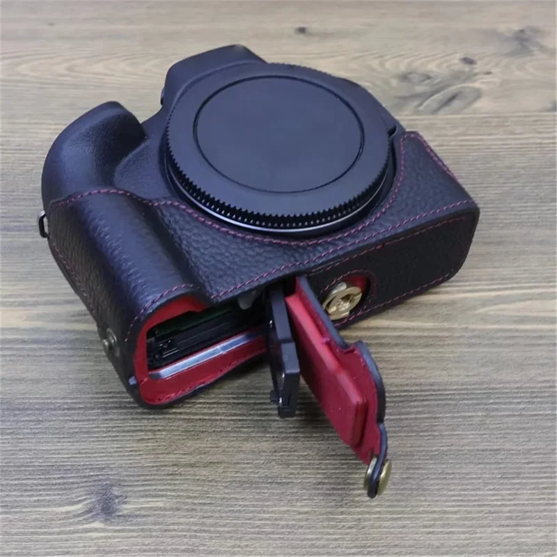 For Canon EOS R50 / R100 Anti-scratch Genuine Leather Camera Bottom Cover Large Opening Design Half Body Case - Black