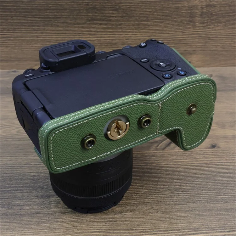 Para Canon EOS R8 PU Leather Case Digital Camera Battery Opening Design Bag with Strap and Small Bag - Verde