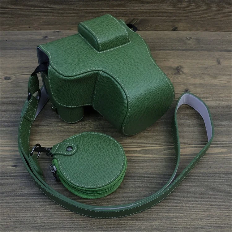 Para Canon EOS R8 PU Leather Case Digital Camera Battery Opening Design Bag with Strap and Small Bag - Verde