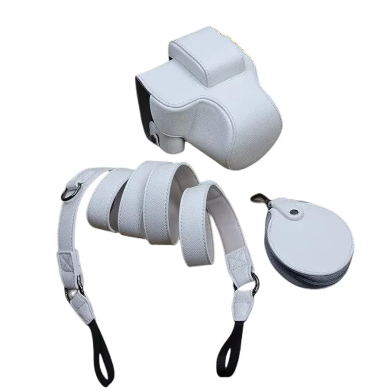 For Canon EOS R50 / R100 Camera Case Battery Opening Design Palm Texture Leather Bag with Strap and Small Bag - Grey White