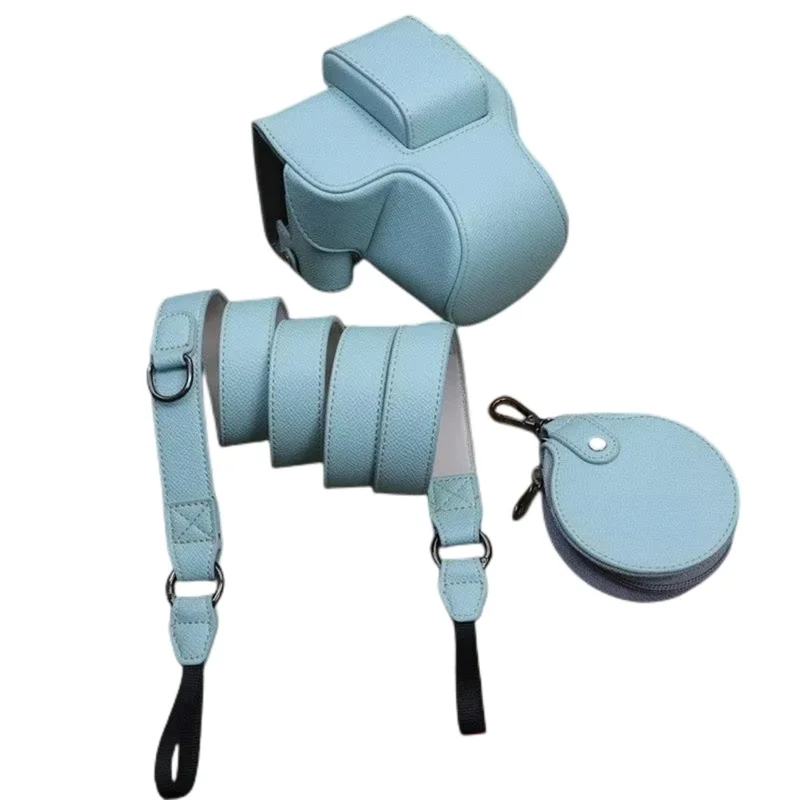 For Canon EOS R50 / R100 Camera Case Battery Opening Design Palm Texture Leather Bag with Strap and Small Bag - Baby Blue