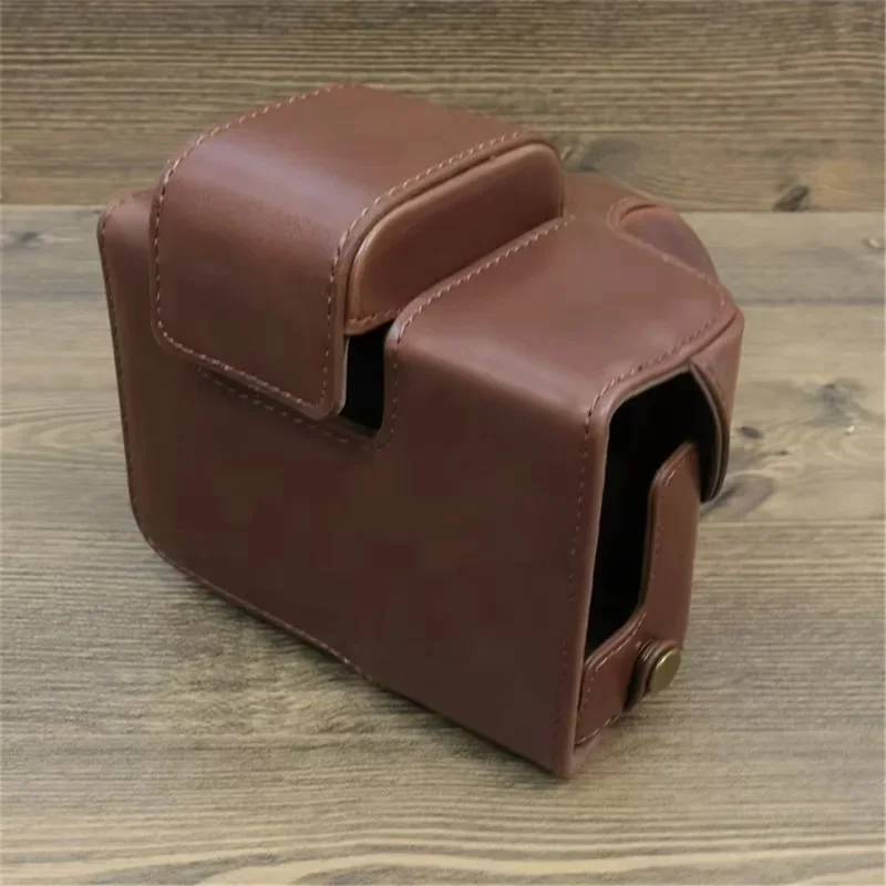 For Canon EOS R50 / R100 PU Leather Camera Case Battery Opening Design Camera Cover with Strap and Small Bag - Coffee