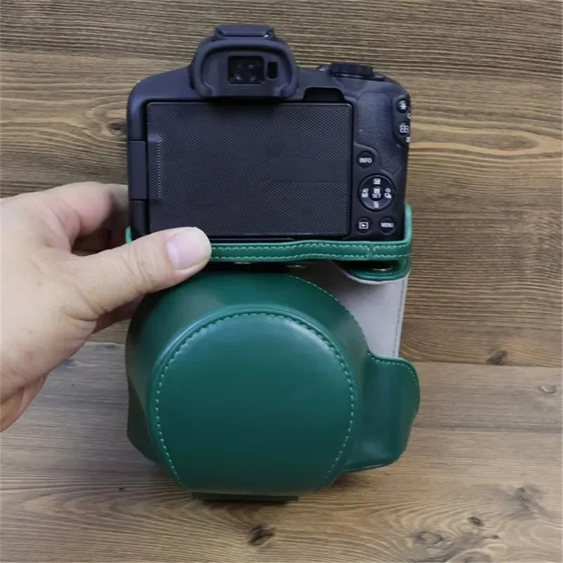 Съемная сумка из кожзаменителя для Canon EOS R50 / R100 с плечевым ремнем - зеленая