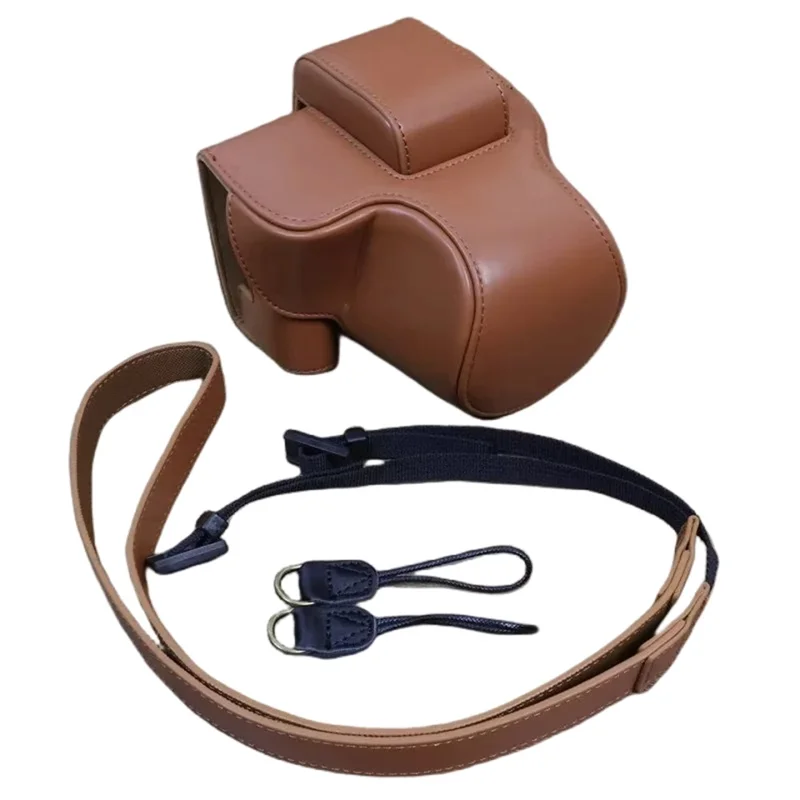For Canon EOS R50 / R100 Detachable PU Leather Camera Bag Protective Cover with Shoulder Strap - Brown