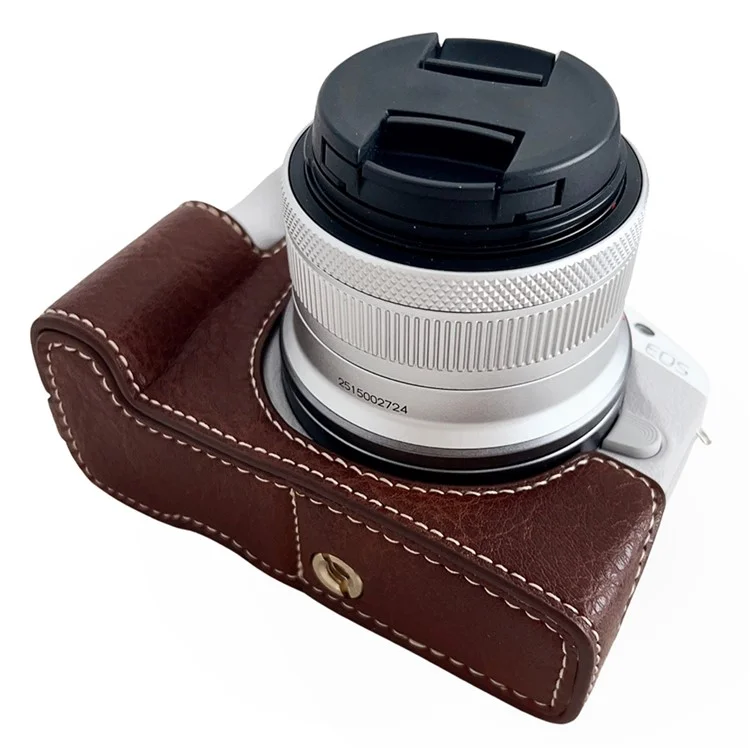 Para Canon EOS R50 / R100 Buffalo Texture PU Leather Bottom Case Half Body Camera Cover with Battery Opening - Coffee