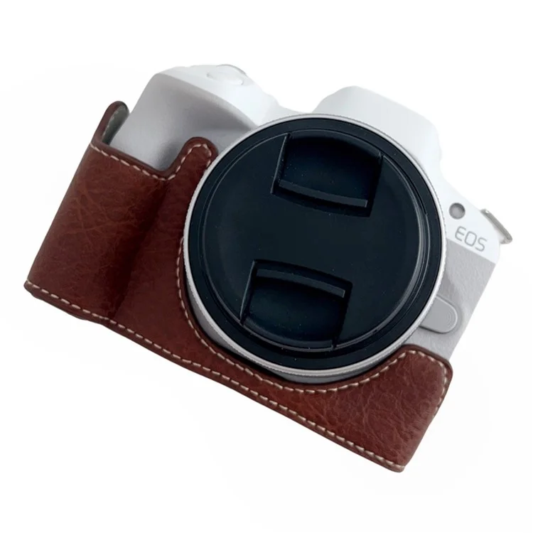 Para Canon EOS R50 / R100 Buffalo Texture PU Leather Bottom Case Half Body Camera Cover with Battery Opening - Coffee