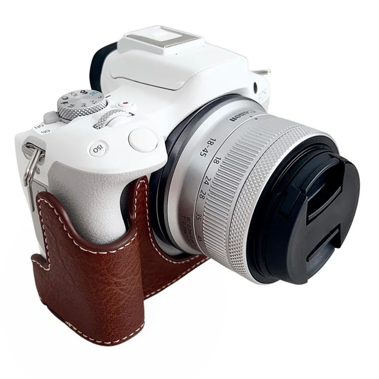 Para Canon EOS R50 / R100 Buffalo Texture PU Leather Bottom Case Half Body Camera Cover with Battery Opening - Coffee