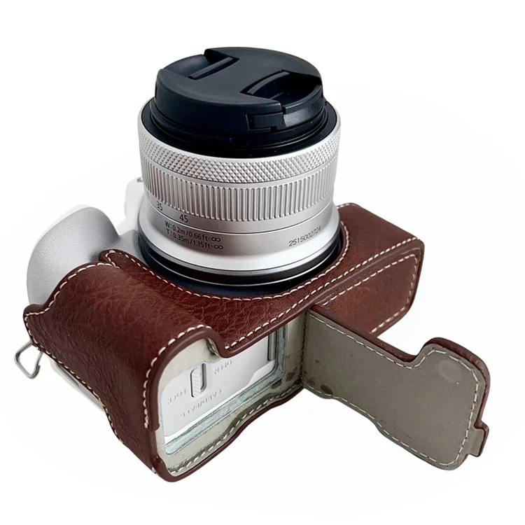 Para Canon EOS R50 / R100 Buffalo Texture PU Leather Bottom Case Half Body Camera Cover with Battery Opening - Coffee