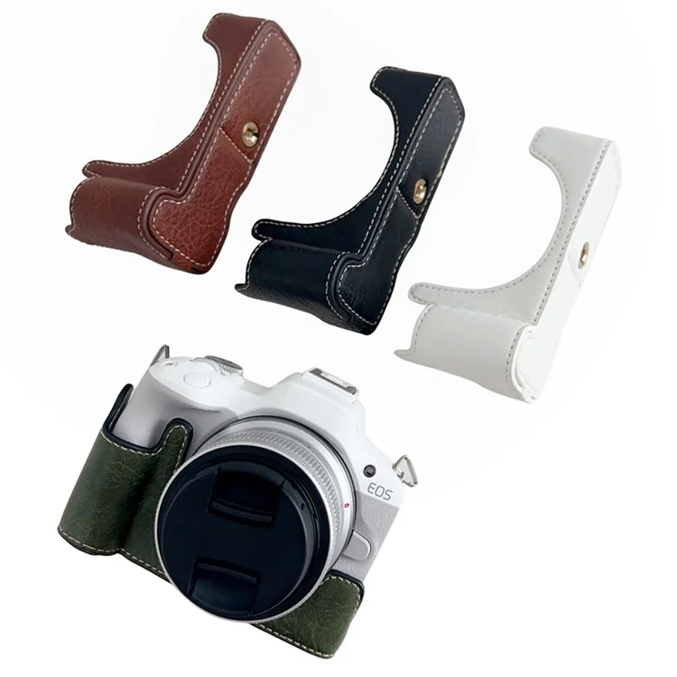 Para Canon EOS R50 / R100 Buffalo Texture PU Leather Bottom Case Half Body Camera Cover with Battery Opening - Coffee