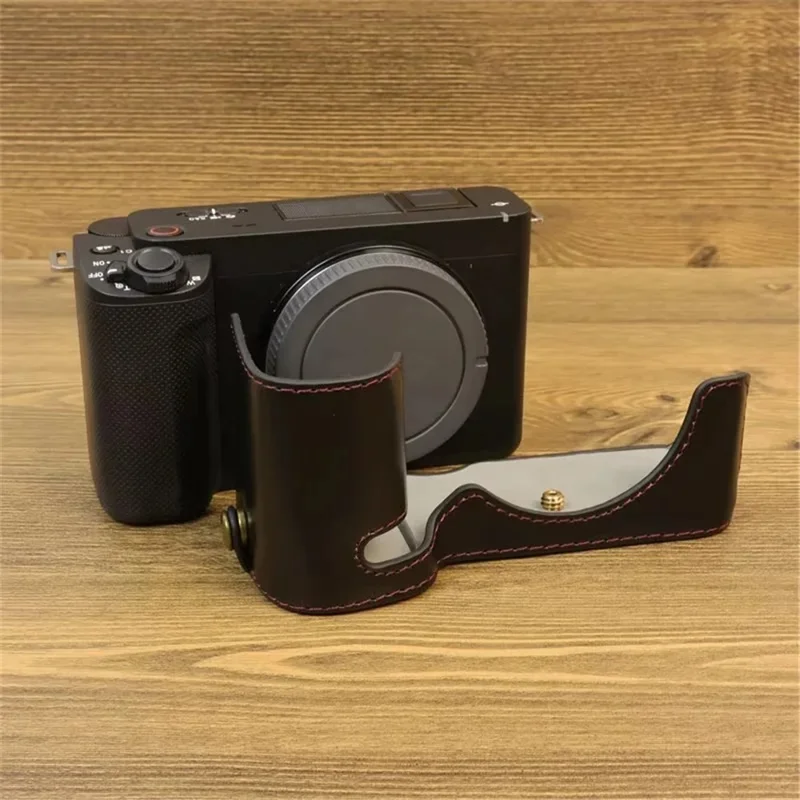 Para Sony ZV-E1 PU Leather Camera Bottom Case Half Body Anti-scratch Cover with Battery Opening - Black