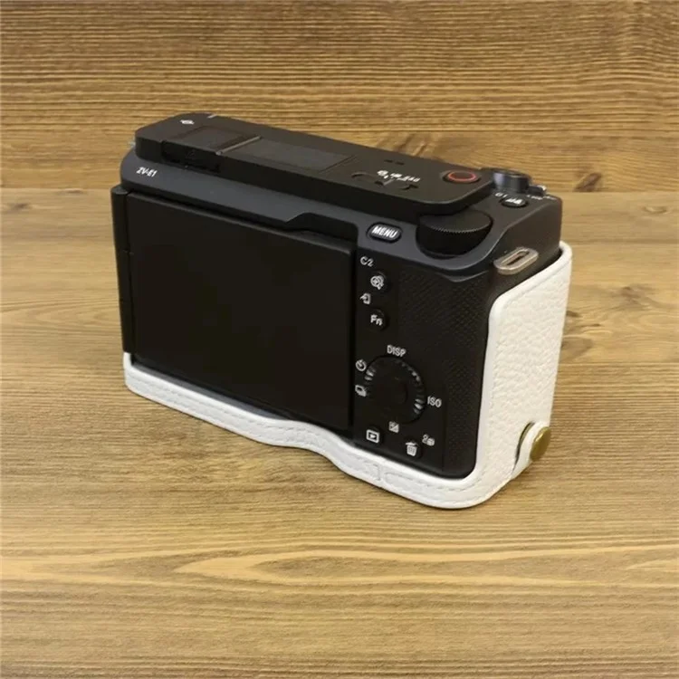 Полуобъемный чехол из натуральной кожи для Sony ZV-E1 с отверстием для аккумулятора - белый