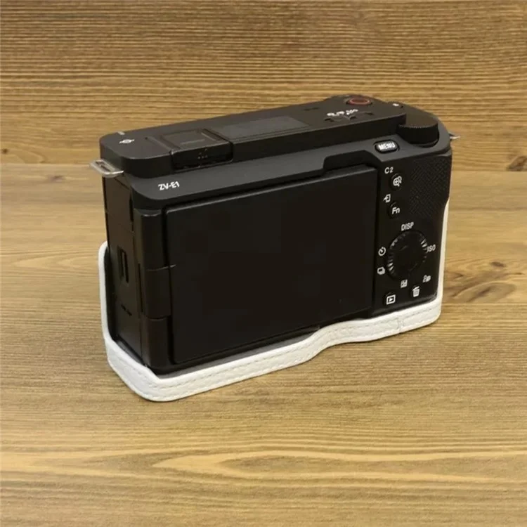 Полуобъемный чехол из натуральной кожи для Sony ZV-E1 с отверстием для аккумулятора - белый