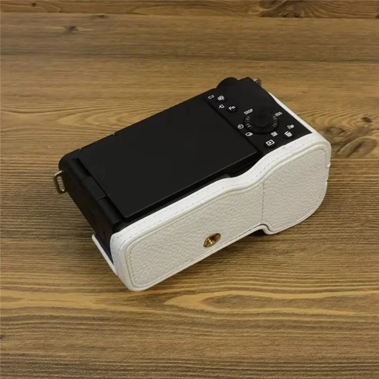Полуобъемный чехол из натуральной кожи для Sony ZV-E1 с отверстием для аккумулятора - белый
