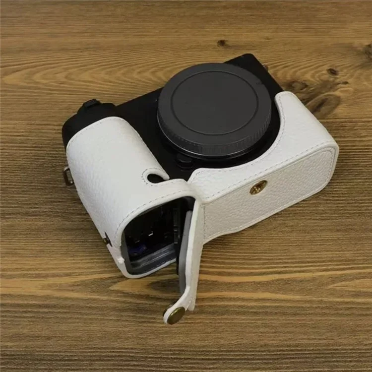 Полуобъемный чехол из натуральной кожи для Sony ZV-E1 с отверстием для аккумулятора - белый