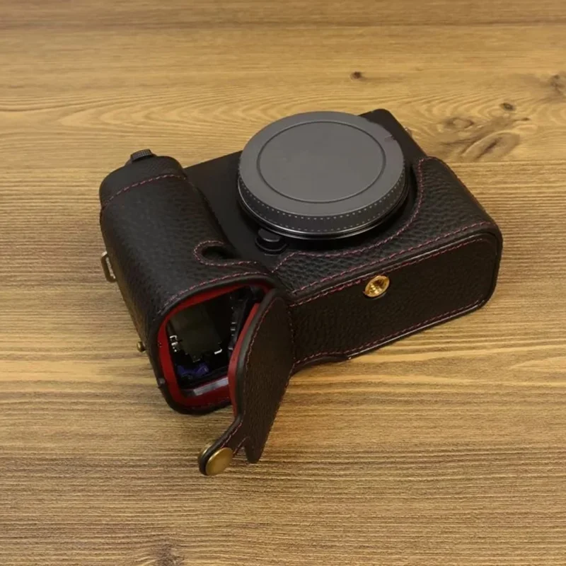 For Sony ZV-E1 Half Body Cover Genuine Cow Leather Camera Bottom Case with Battery Opening - Black