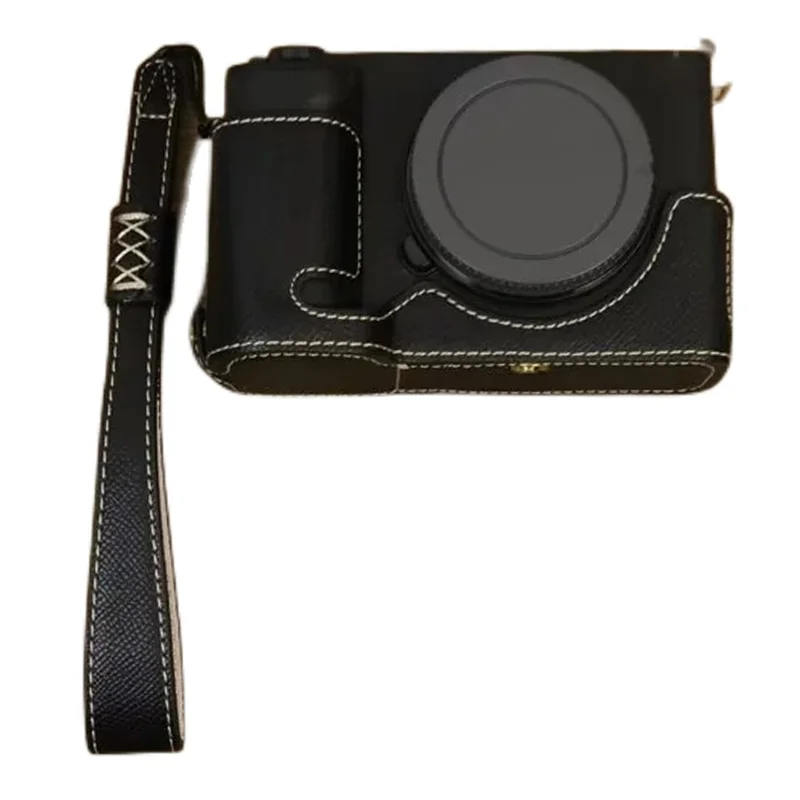 For Sony ZV-E1 Battery Opening Design PU Leather Camera Bottom Cover Half Body Case with Hand Strap - Black