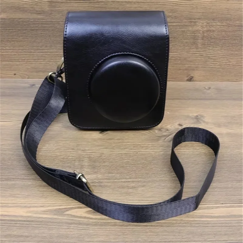 For Fujifilm Instax Mini 12 PU Leather Camera Bag Protective Cover with Shoulder Strap - Black