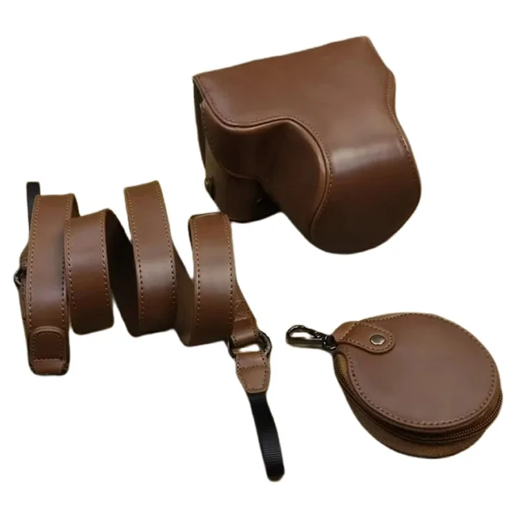 Pour Sony ZV-E1 PU Leather Detachable Camera Bag Battery Opening Protective Case with Lens Bag - Coffee