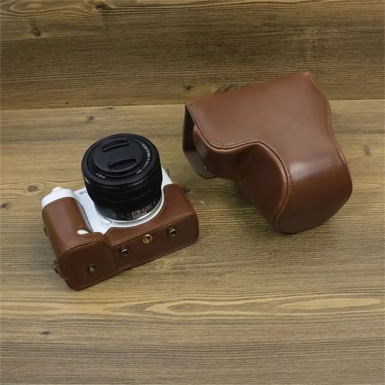 Pour Sony ZV-E1 PU Leather Detachable Camera Bag Battery Opening Protective Case with Lens Bag - Coffee