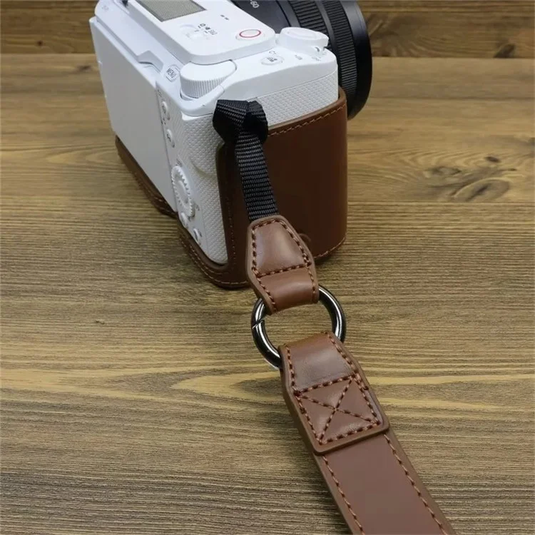 Pour Sony ZV-E1 PU Leather Detachable Camera Bag Battery Opening Protective Case with Lens Bag - Coffee