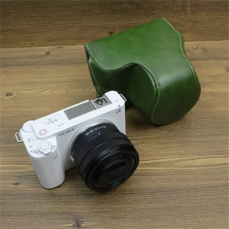 حقيبة كاميرا قابلة للفصل من جلد البولي يوريثان للحصول على فتحة بطارية للكاميرا سوني ZV-E1 مع حقيبة عدسة - أخضر
